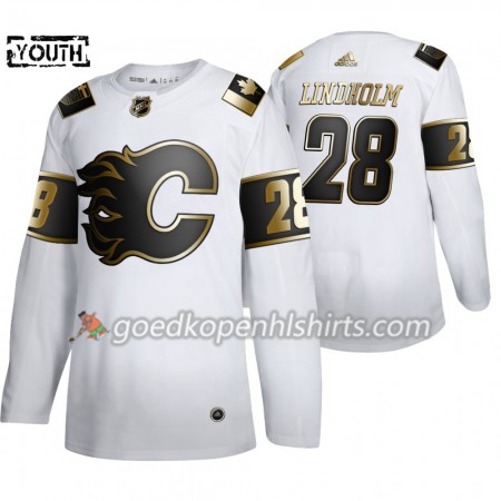 Calgary Flames Elias Lindholm 28 Adidas 2019-2020 Golden Edition Wit Authentic Shirt - Kinderen